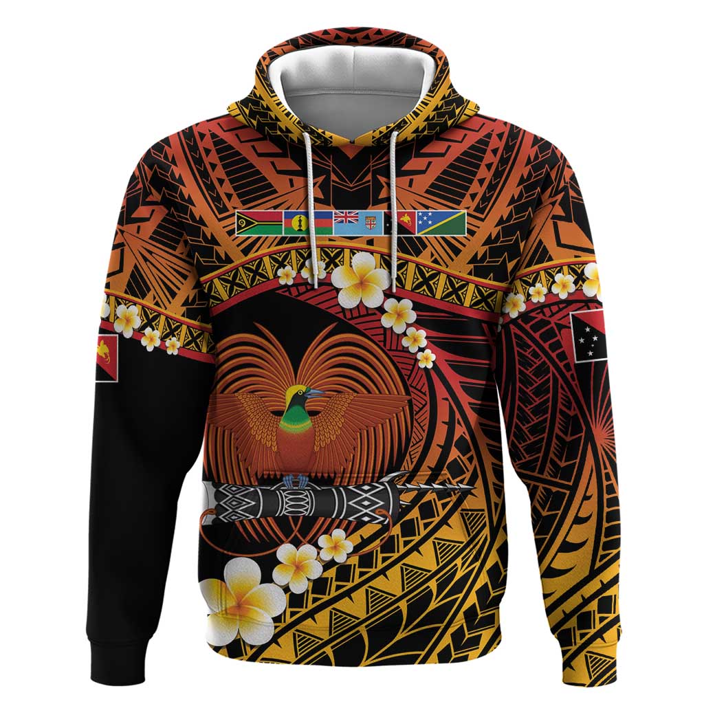 Melanesian Papua New Guinea Hoodie Plumeria Bird of Paradise Tribal