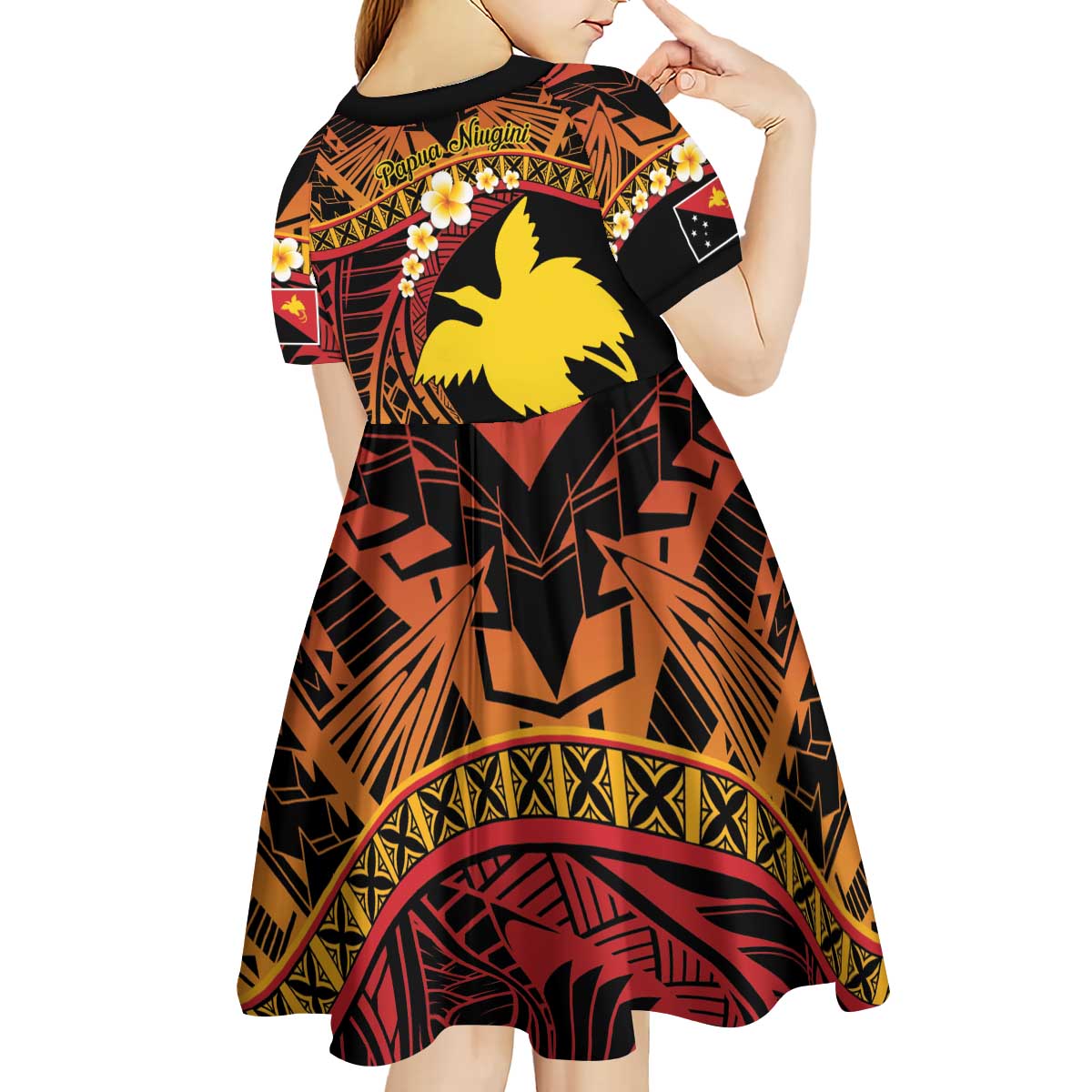 Melanesian Papua New Guinea Kid Short Sleeve Dress Plumeria Bird of Paradise Tribal
