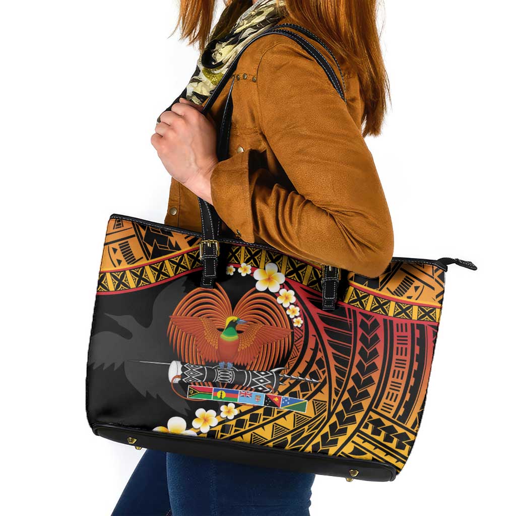 Melanesian Papua New Guinea Leather Tote Bag Plumeria Bird of Paradise Tribal LT9 Red - Polynesian Pride
