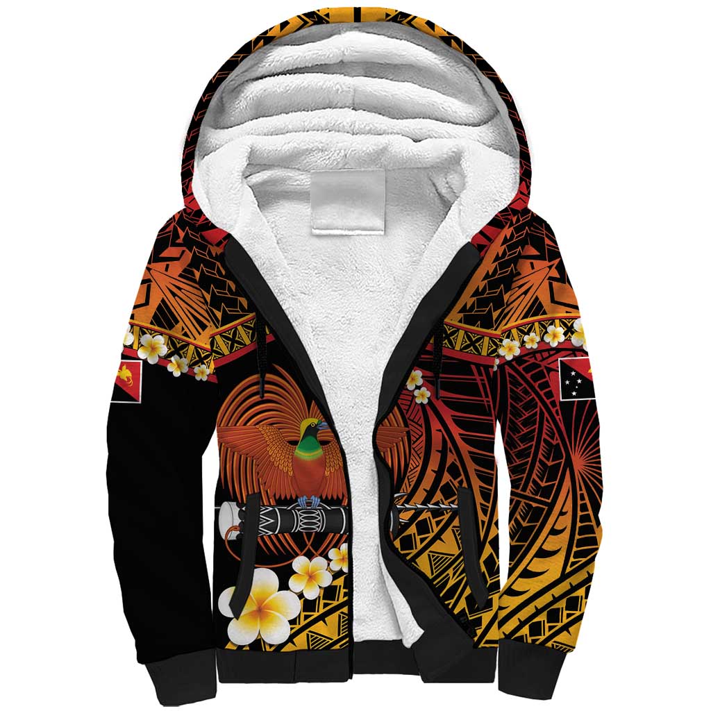 Melanesian Papua New Guinea Sherpa Hoodie Plumeria Bird of Paradise Tribal