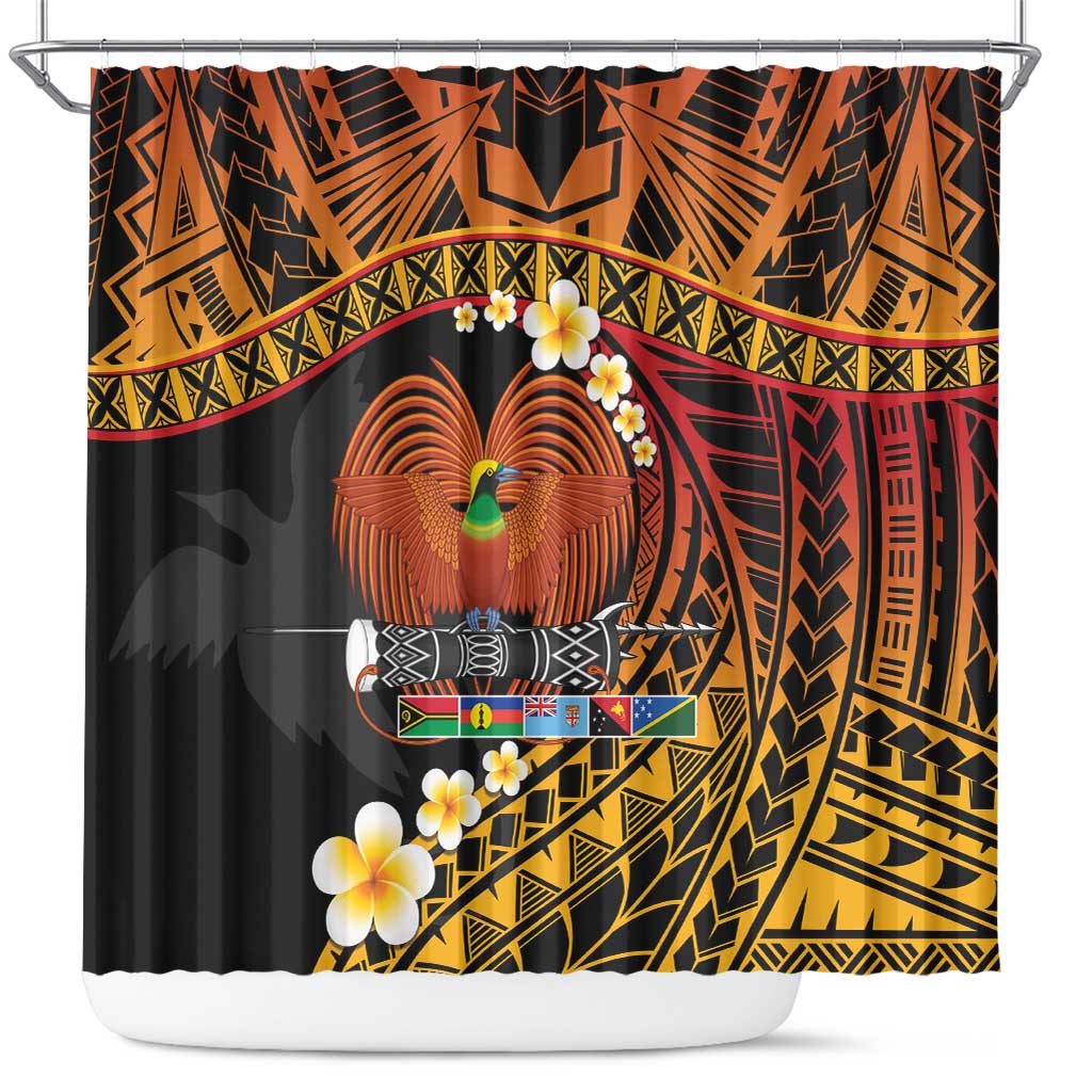 Melanesian Papua New Guinea Shower Curtain Plumeria Bird of Paradise Tribal