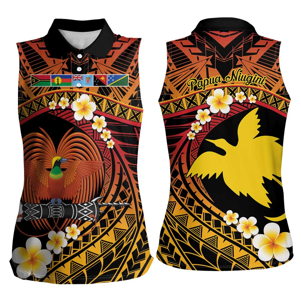 Melanesian Papua New Guinea Women Sleeveless Polo Shirt Plumeria Bird of Paradise Tribal