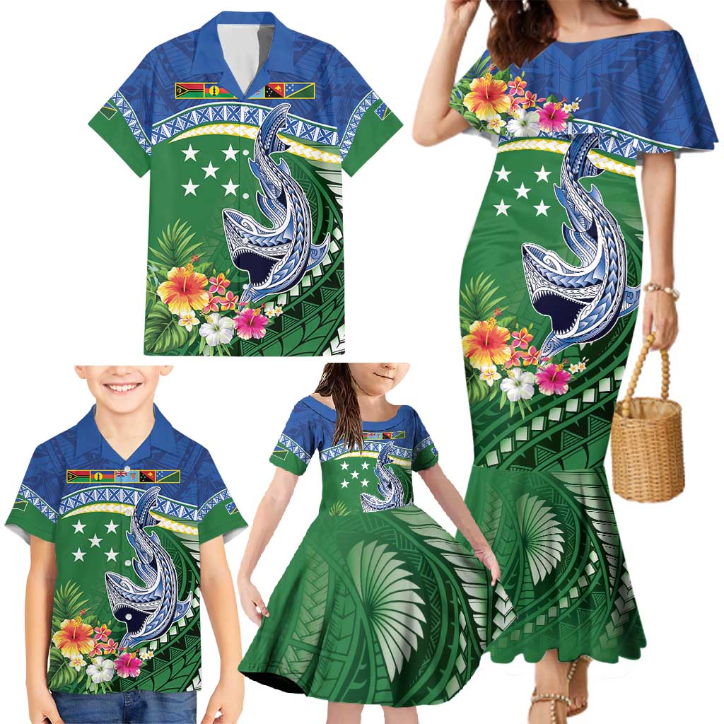 Melanesian Solomon Islands Family Matching Mermaid Dress and Hawaiian Shirt Tropical Shark Tattoo