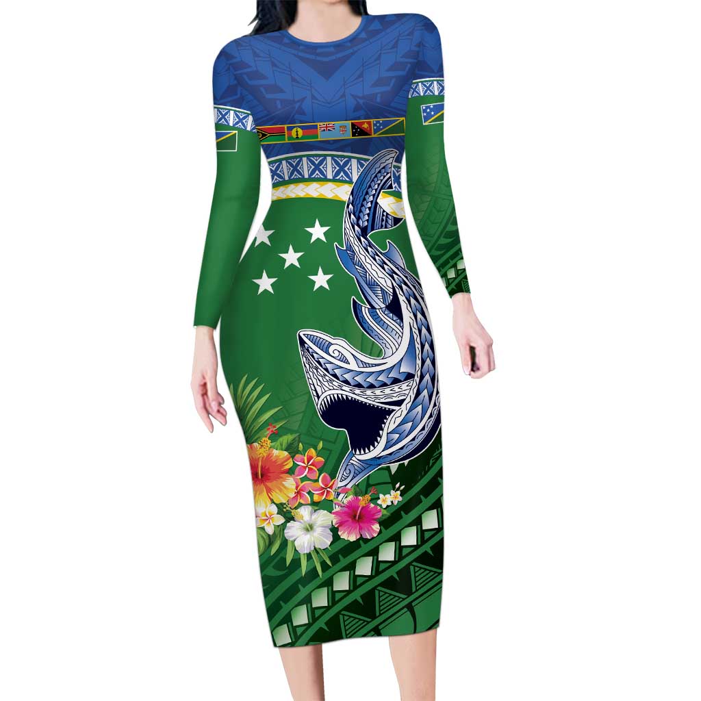 Melanesian Solomon Islands Long Sleeve Bodycon Dress Tropical Shark Tattoo