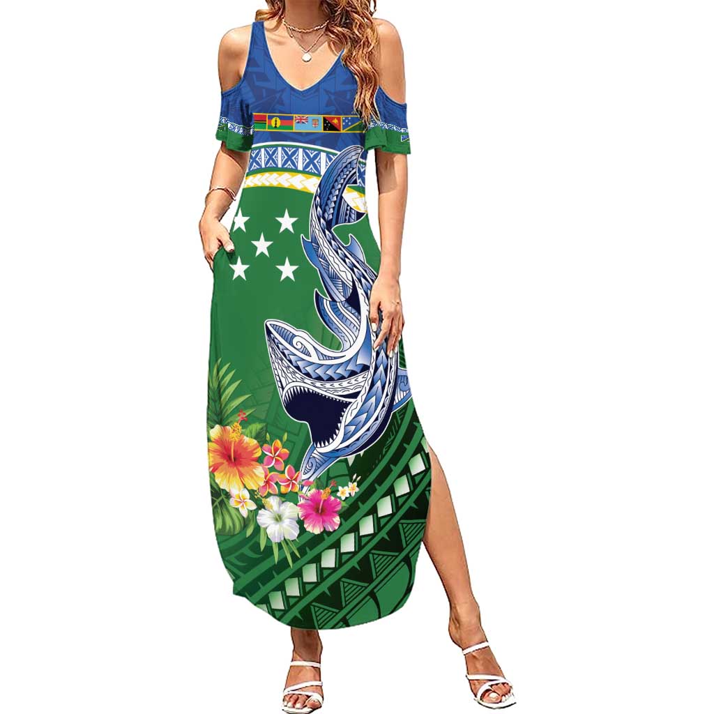 Melanesian Solomon Islands Summer Maxi Dress Tropical Shark Tattoo