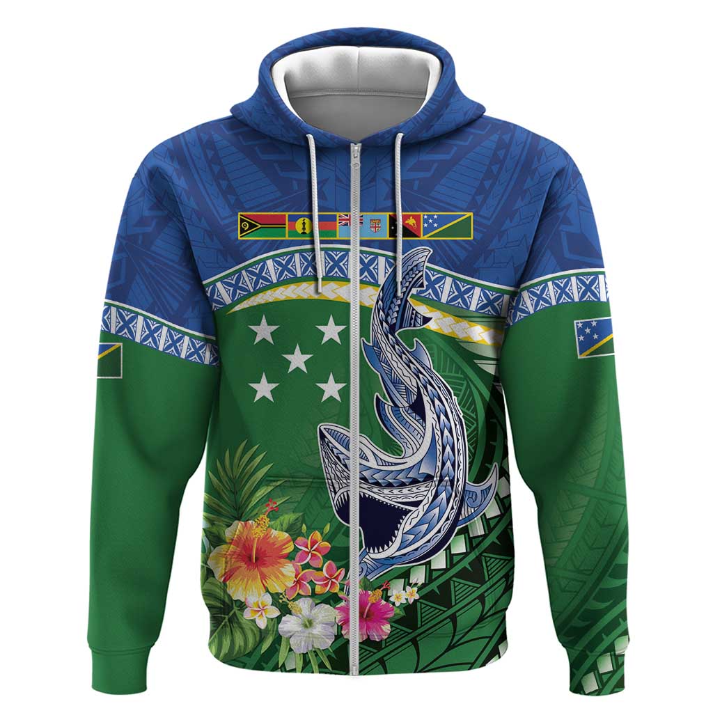 Melanesian Solomon Islands Zip Hoodie Tropical Shark Tattoo