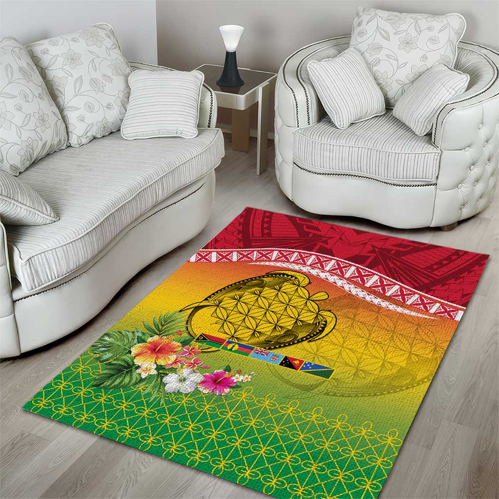 Melanesian Ni-Vanuatu Area Rug Sea Turtle with Sand Drawing Pattern