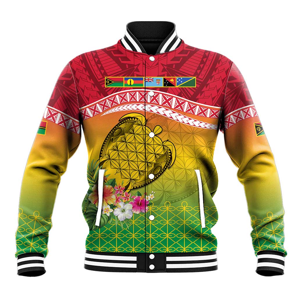 Melanesian Ni-Vanuatu Baseball Jacket Sea Turtle with Sand Drawing Pattern LT9 Unisex Reggae - Polynesian Pride