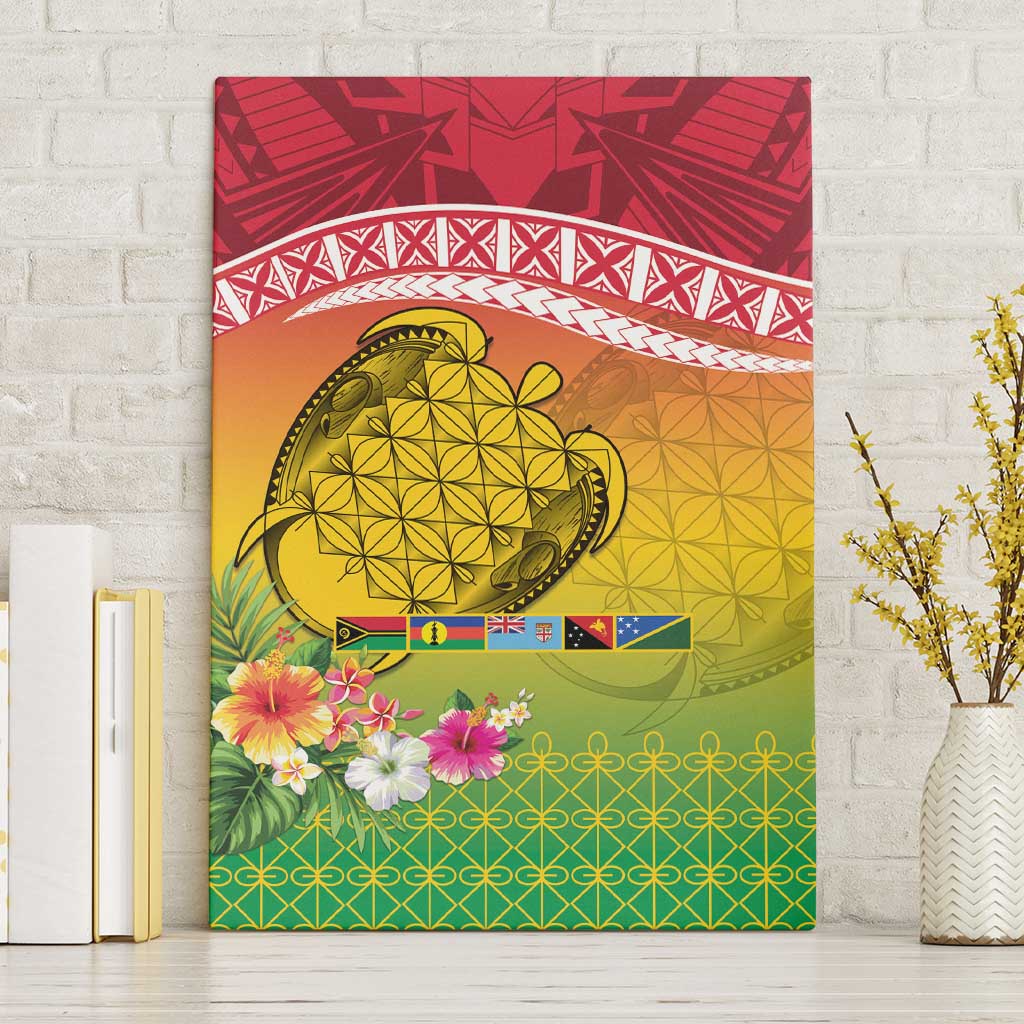 Melanesian Ni-Vanuatu Canvas Wall Art Sea Turtle with Sand Drawing Pattern