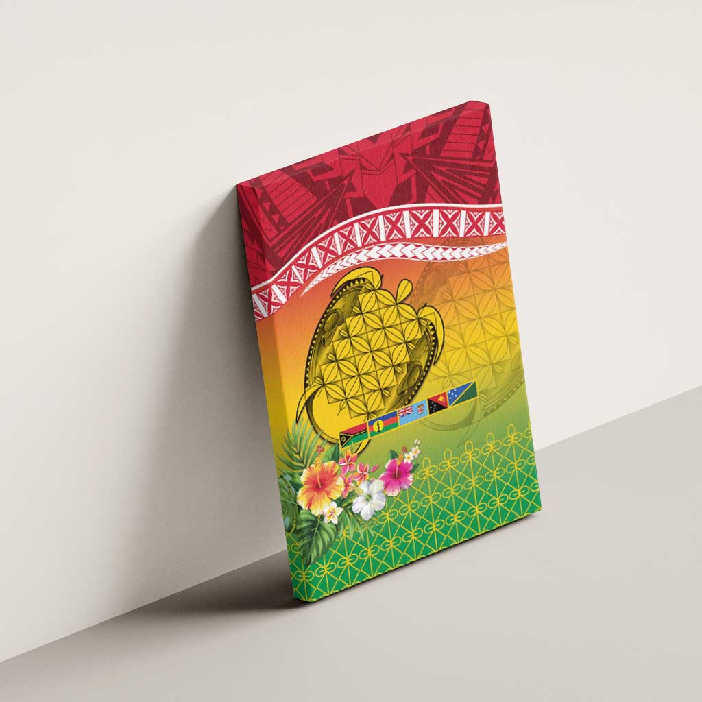 Melanesian Ni-Vanuatu Canvas Wall Art Sea Turtle with Sand Drawing Pattern LT9 - Polynesian Pride