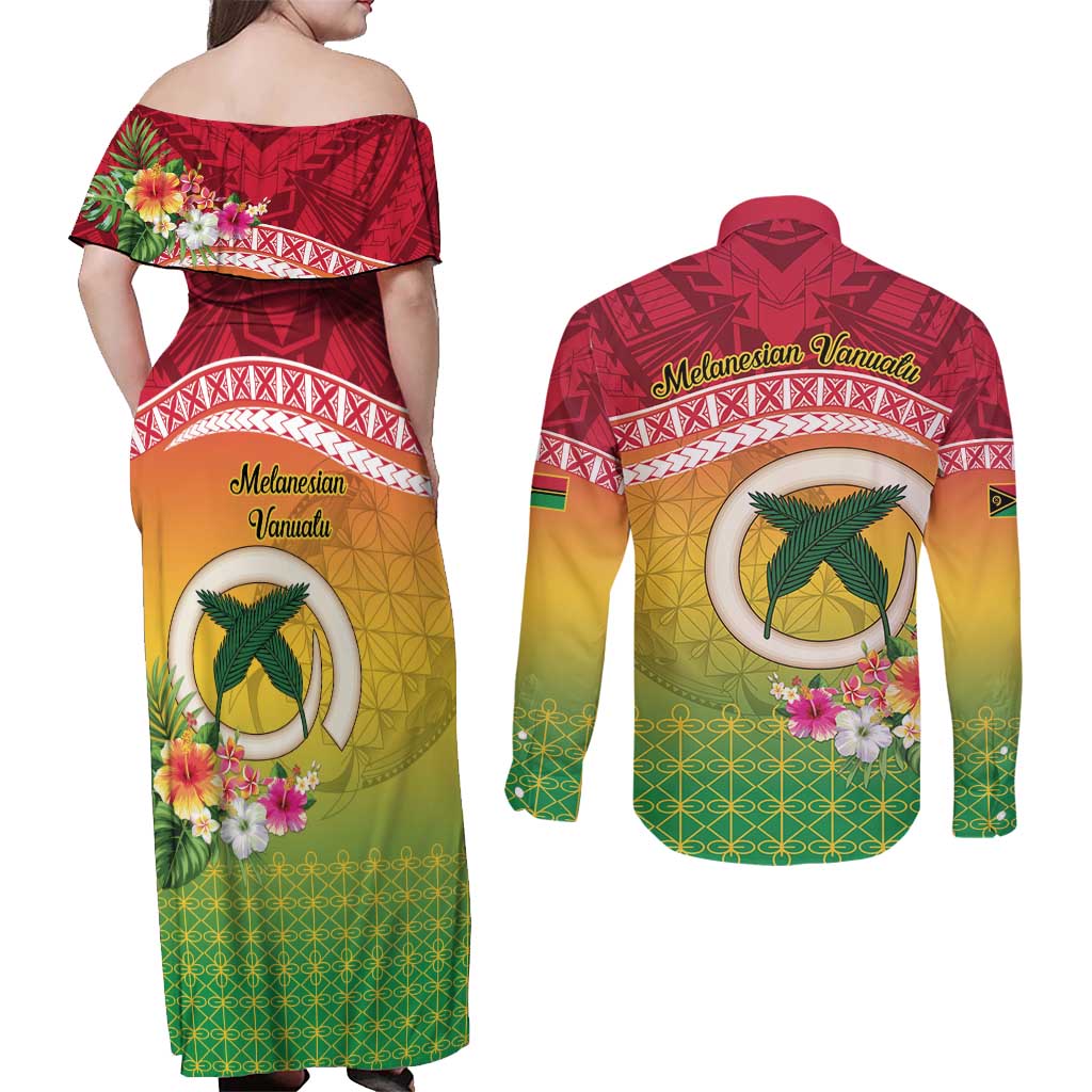 Melanesian Ni-Vanuatu Couples Matching Off Shoulder Maxi Dress and Long Sleeve Button Shirt Sea Turtle with Sand Drawing Pattern LT9 - Polynesian Pride