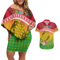 Melanesian Ni-Vanuatu Couples Matching Off Shoulder Short Dress and Hawaiian Shirt Sea Turtle with Sand Drawing Pattern LT9 Reggae - Polynesian Pride