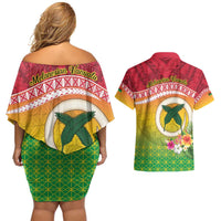 Melanesian Ni-Vanuatu Couples Matching Off Shoulder Short Dress and Hawaiian Shirt Sea Turtle with Sand Drawing Pattern LT9 - Polynesian Pride