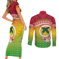Melanesian Ni-Vanuatu Couples Matching Short Sleeve Bodycon Dress and Long Sleeve Button Shirt Sea Turtle with Sand Drawing Pattern LT9 - Polynesian Pride