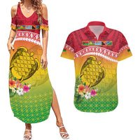 Melanesian Ni-Vanuatu Couples Matching Summer Maxi Dress and Hawaiian Shirt Sea Turtle with Sand Drawing Pattern LT9 Reggae - Polynesian Pride