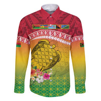 Melanesian Ni-Vanuatu Family Matching Puletasi and Hawaiian Shirt Sea Turtle with Sand Drawing Pattern