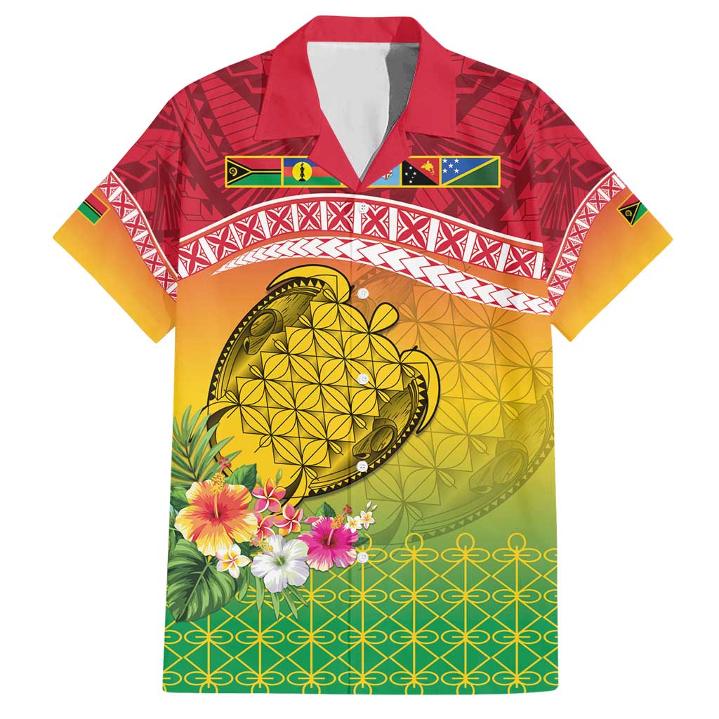 Melanesian Ni-Vanuatu Hawaiian Shirt Sea Turtle with Sand Drawing Pattern