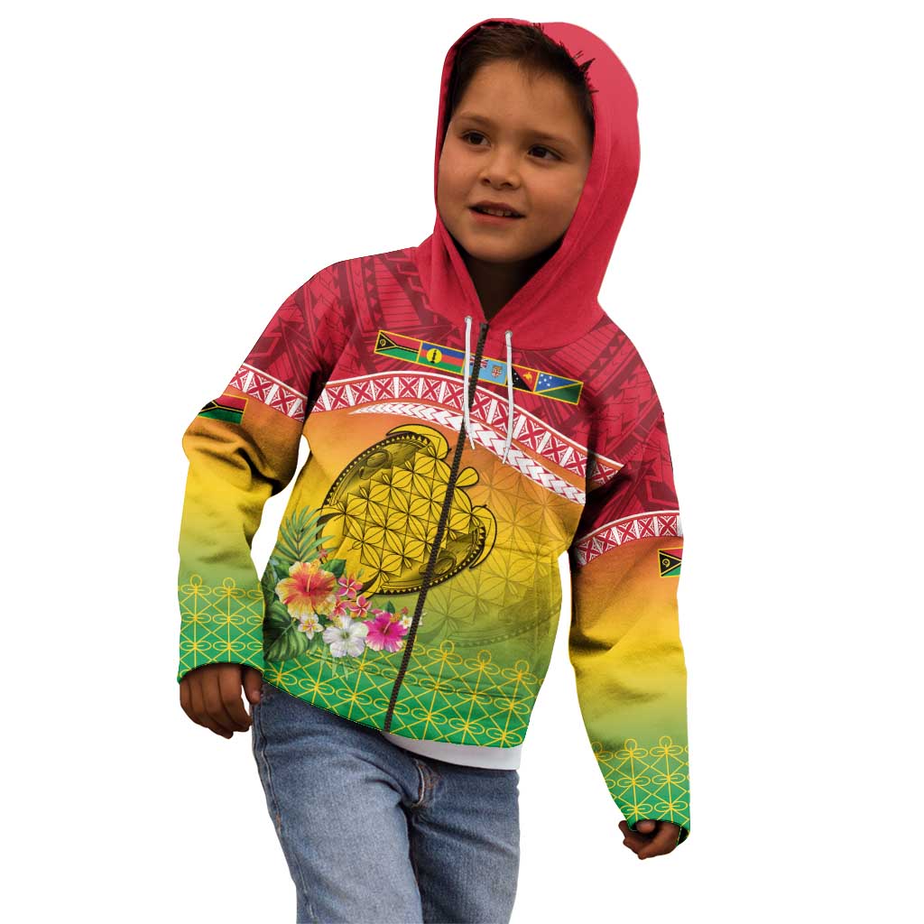 Melanesian Ni-Vanuatu Kid Hoodie Sea Turtle with Sand Drawing Pattern