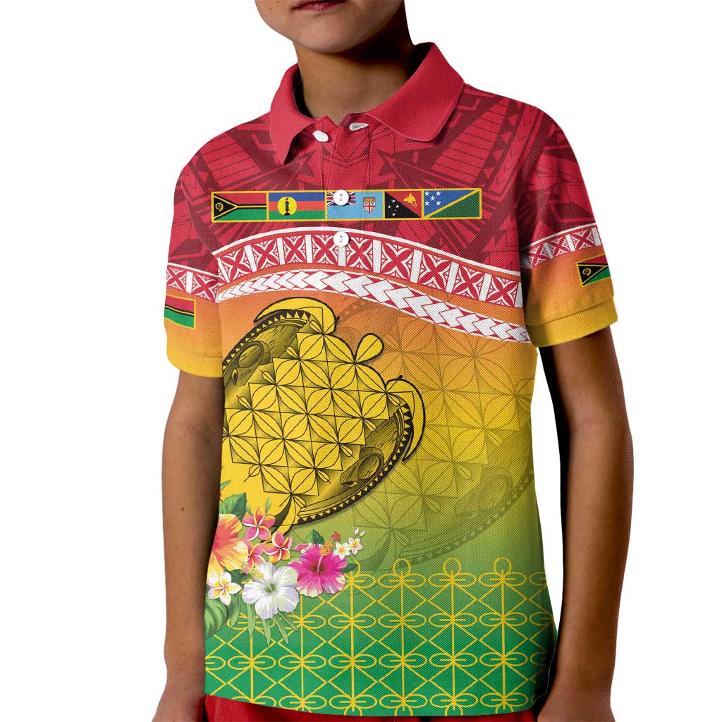 Melanesian Ni-Vanuatu Kid Polo Shirt Sea Turtle with Sand Drawing Pattern