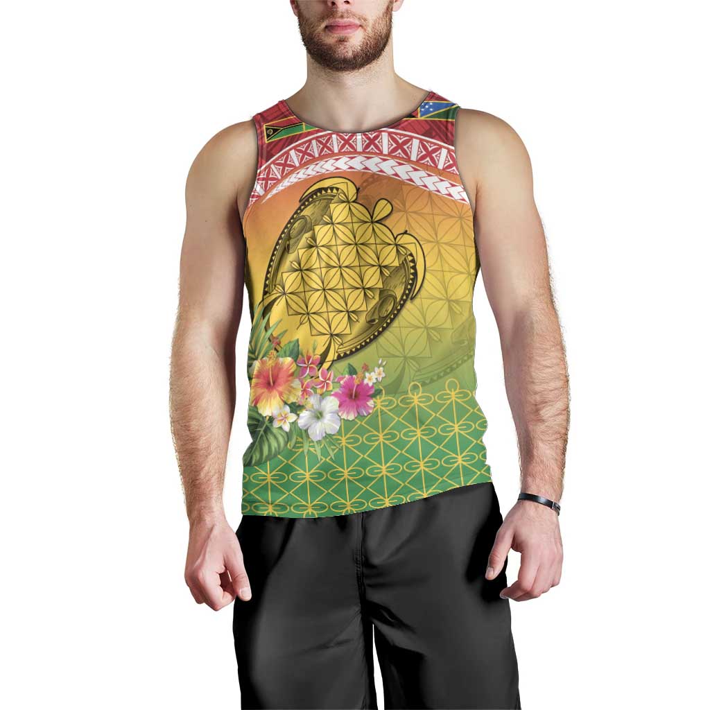 Melanesian Ni-Vanuatu Men Tank Top Sea Turtle with Sand Drawing Pattern LT9 - Polynesian Pride