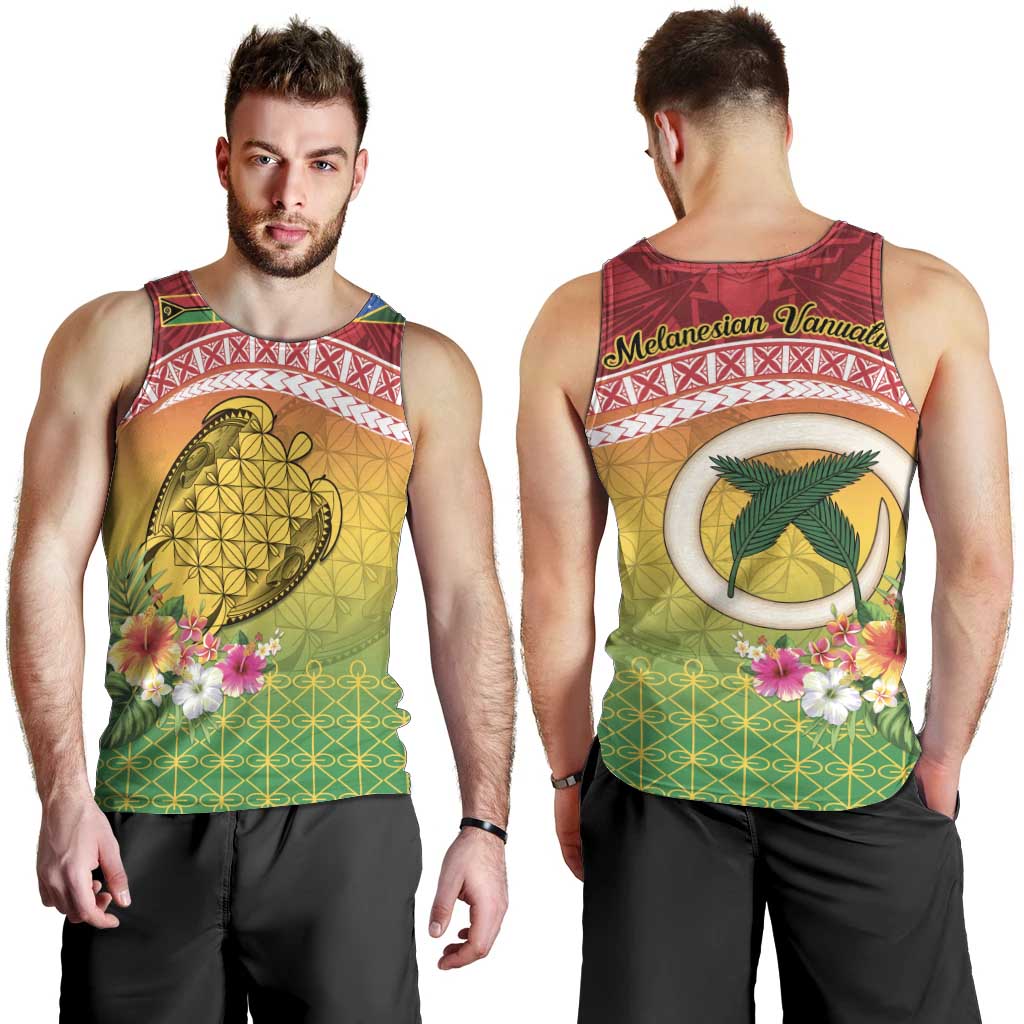 Melanesian Ni-Vanuatu Men Tank Top Sea Turtle with Sand Drawing Pattern LT9 - Polynesian Pride