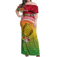 Melanesian Ni-Vanuatu Off Shoulder Maxi Dress Sea Turtle with Sand Drawing Pattern LT9 Women Reggae - Polynesian Pride