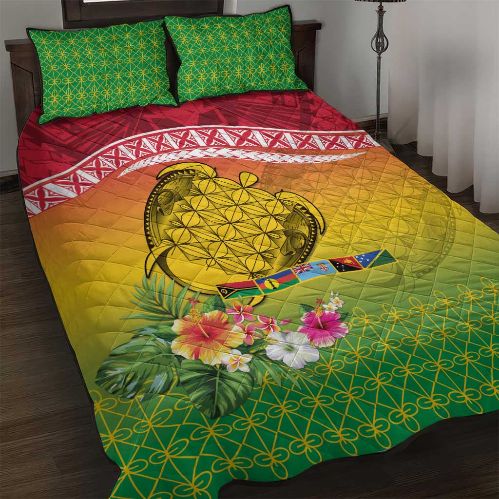 Melanesian Ni-Vanuatu Quilt Bed Set Sea Turtle with Sand Drawing Pattern LT9 Reggae - Polynesian Pride