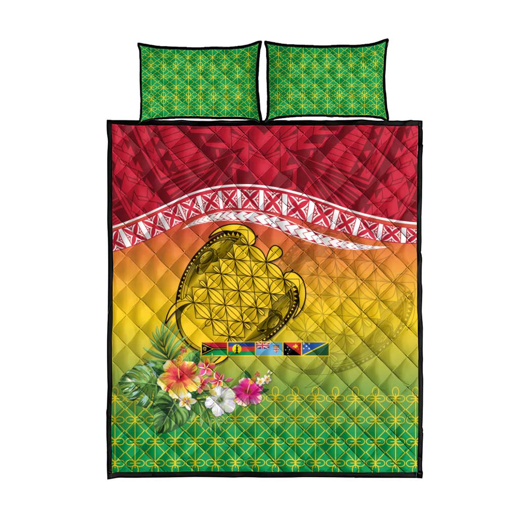Melanesian Ni-Vanuatu Quilt Bed Set Sea Turtle with Sand Drawing Pattern LT9 - Polynesian Pride