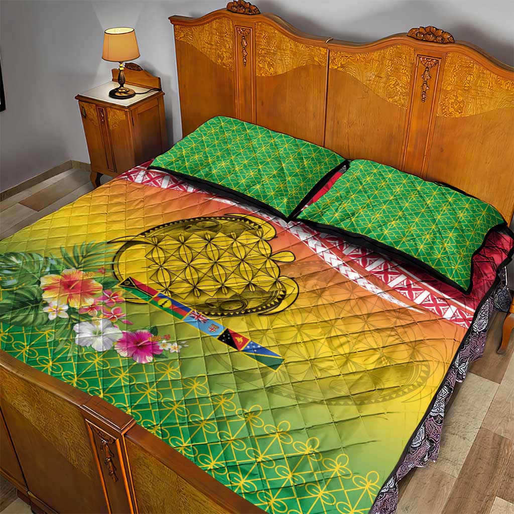 Melanesian Ni-Vanuatu Quilt Bed Set Sea Turtle with Sand Drawing Pattern LT9 - Polynesian Pride