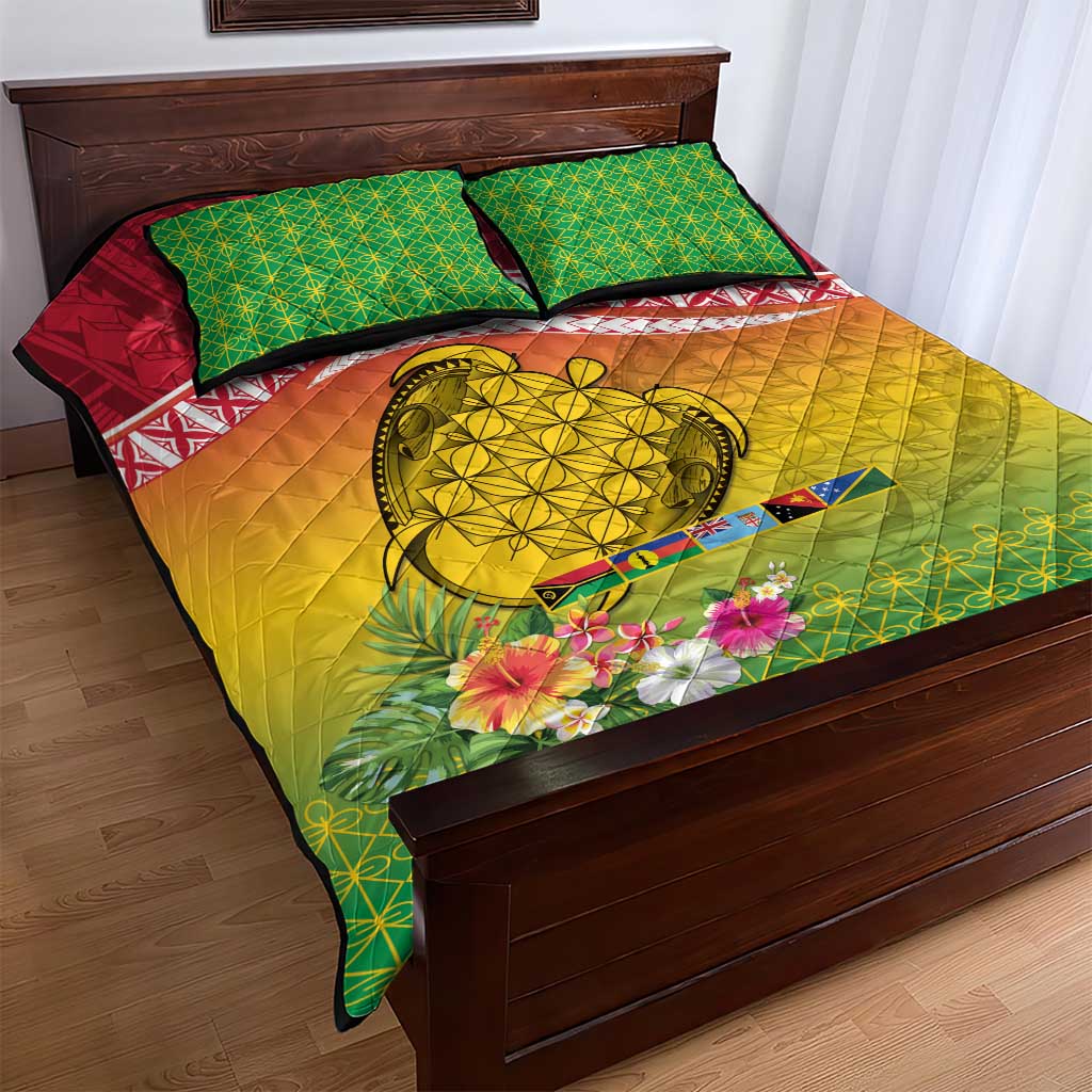 Melanesian Ni-Vanuatu Quilt Bed Set Sea Turtle with Sand Drawing Pattern LT9 - Polynesian Pride