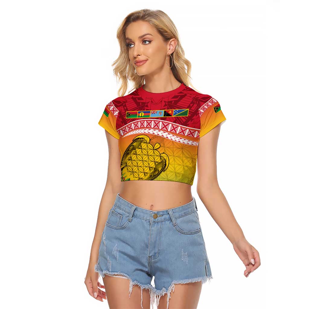 Melanesian Ni-Vanuatu Raglan Cropped T Shirt Sea Turtle with Sand Drawing Pattern LT9 Female Reggae - Polynesian Pride