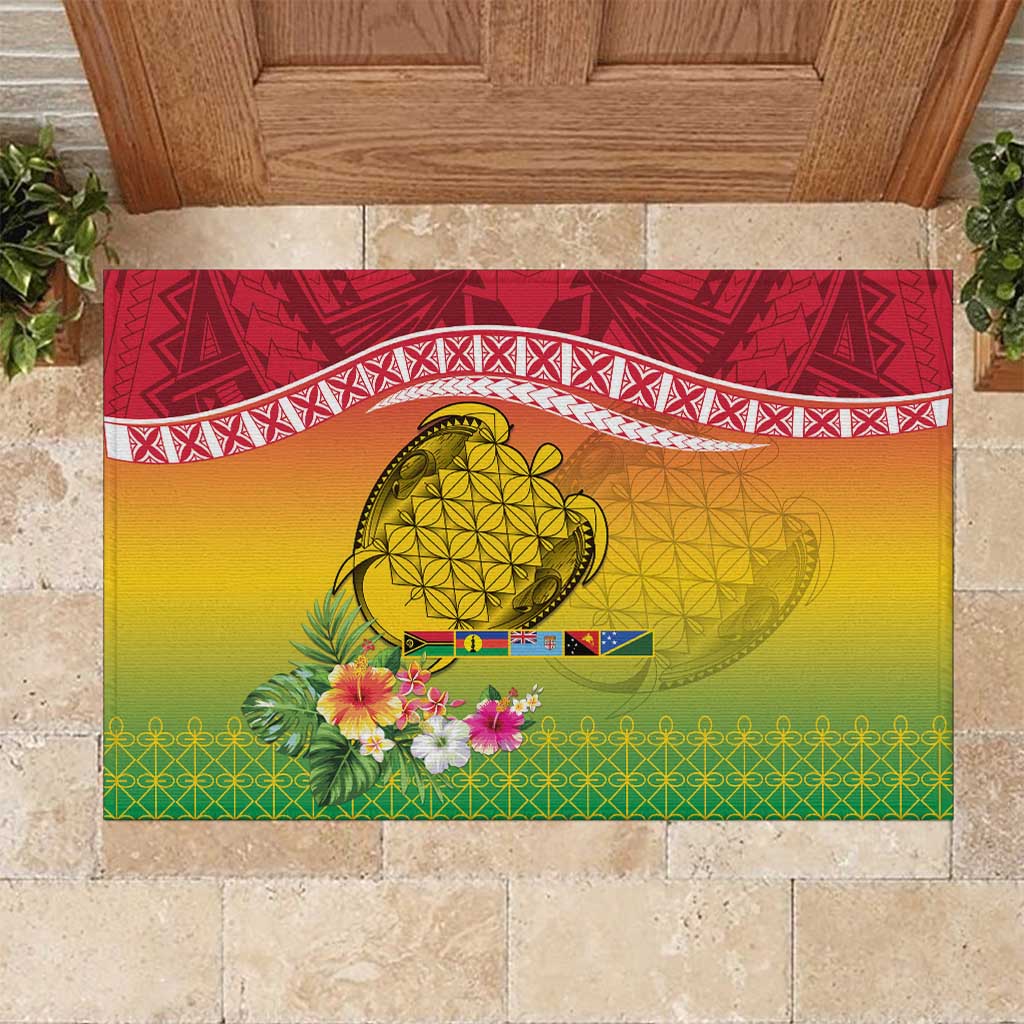 Melanesian Ni-Vanuatu Rubber Doormat Sea Turtle with Sand Drawing Pattern