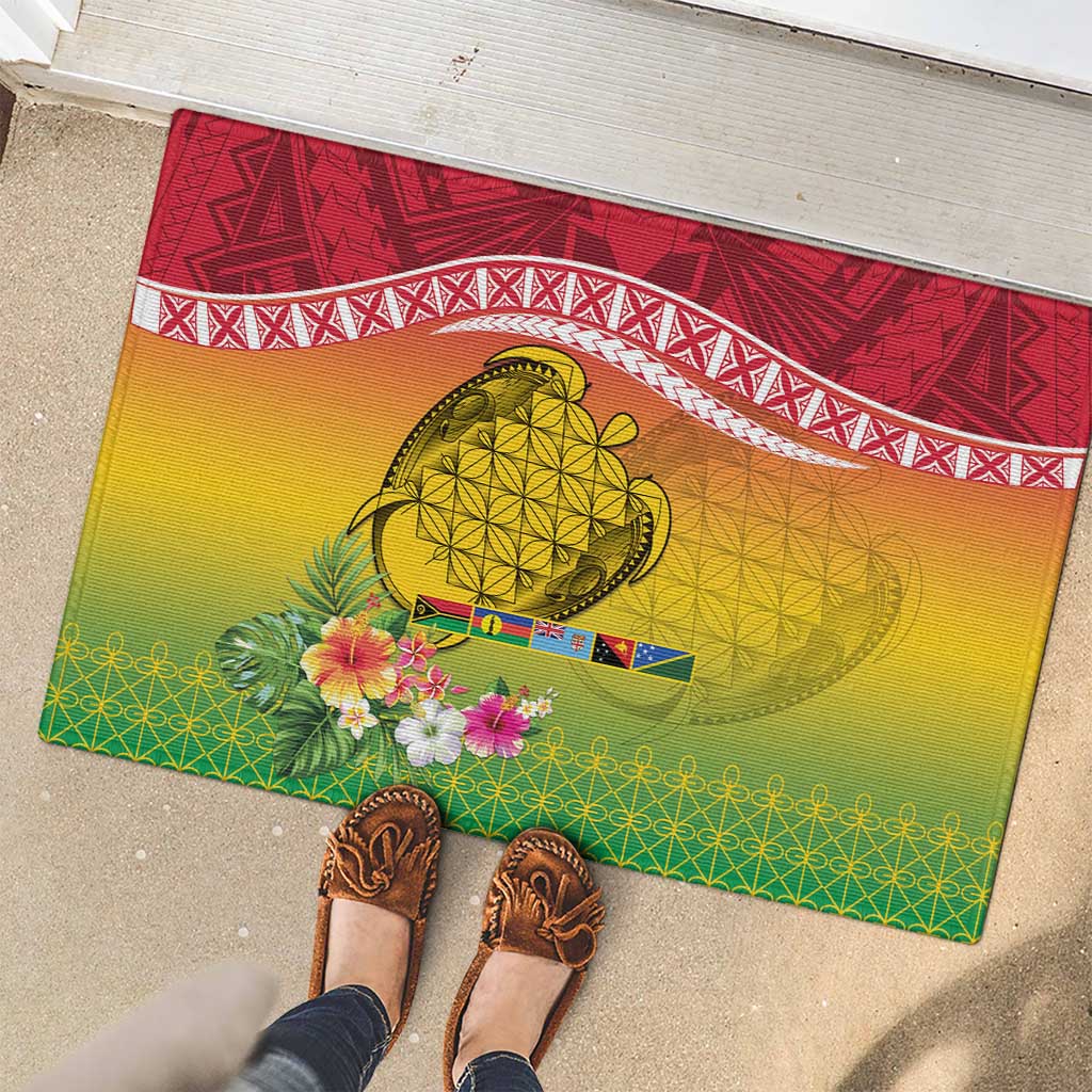 Melanesian Ni-Vanuatu Rubber Doormat Sea Turtle with Sand Drawing Pattern LT9 - Polynesian Pride