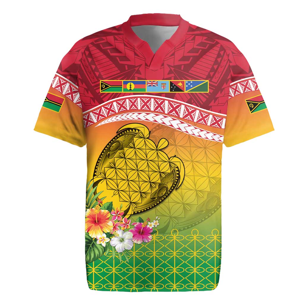 Melanesian Ni-Vanuatu Rugby Jersey Sea Turtle with Sand Drawing Pattern