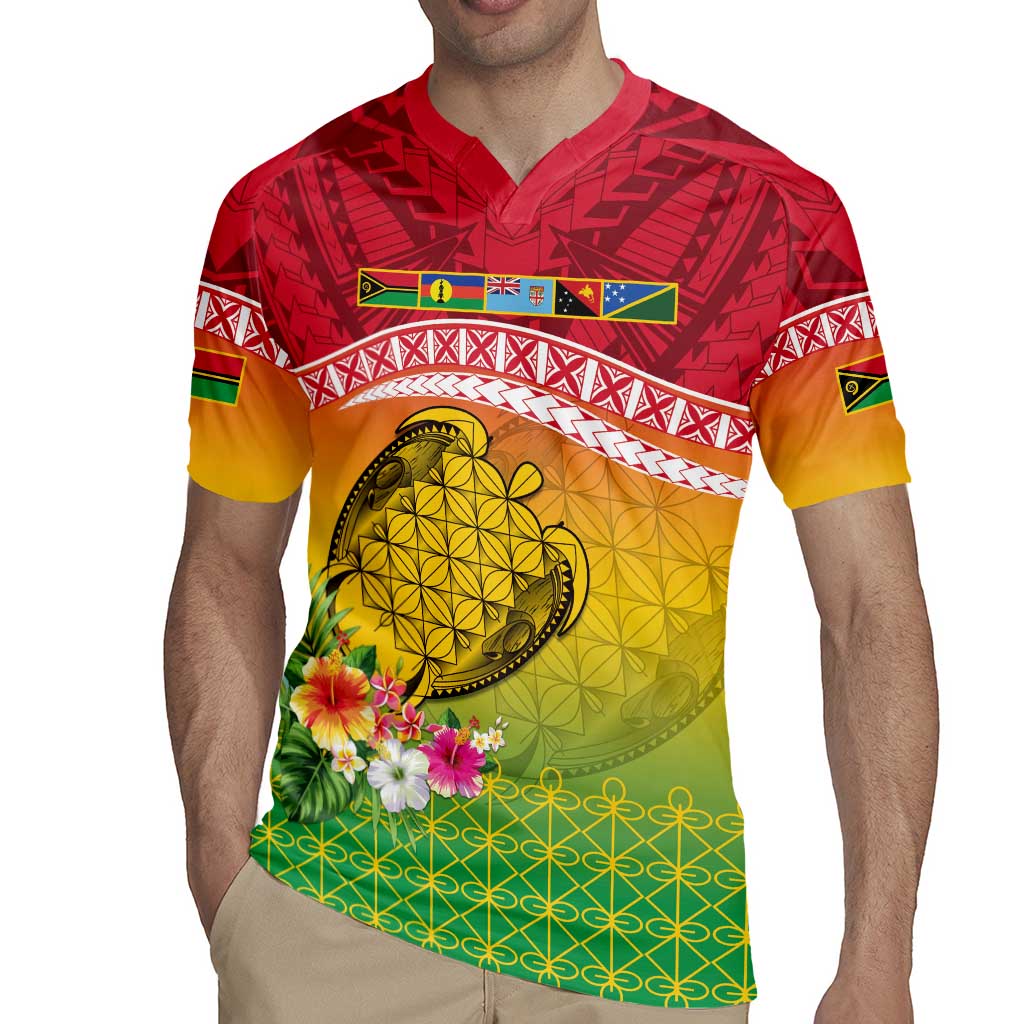 Melanesian Ni-Vanuatu Rugby Jersey Sea Turtle with Sand Drawing Pattern LT9 - Polynesian Pride