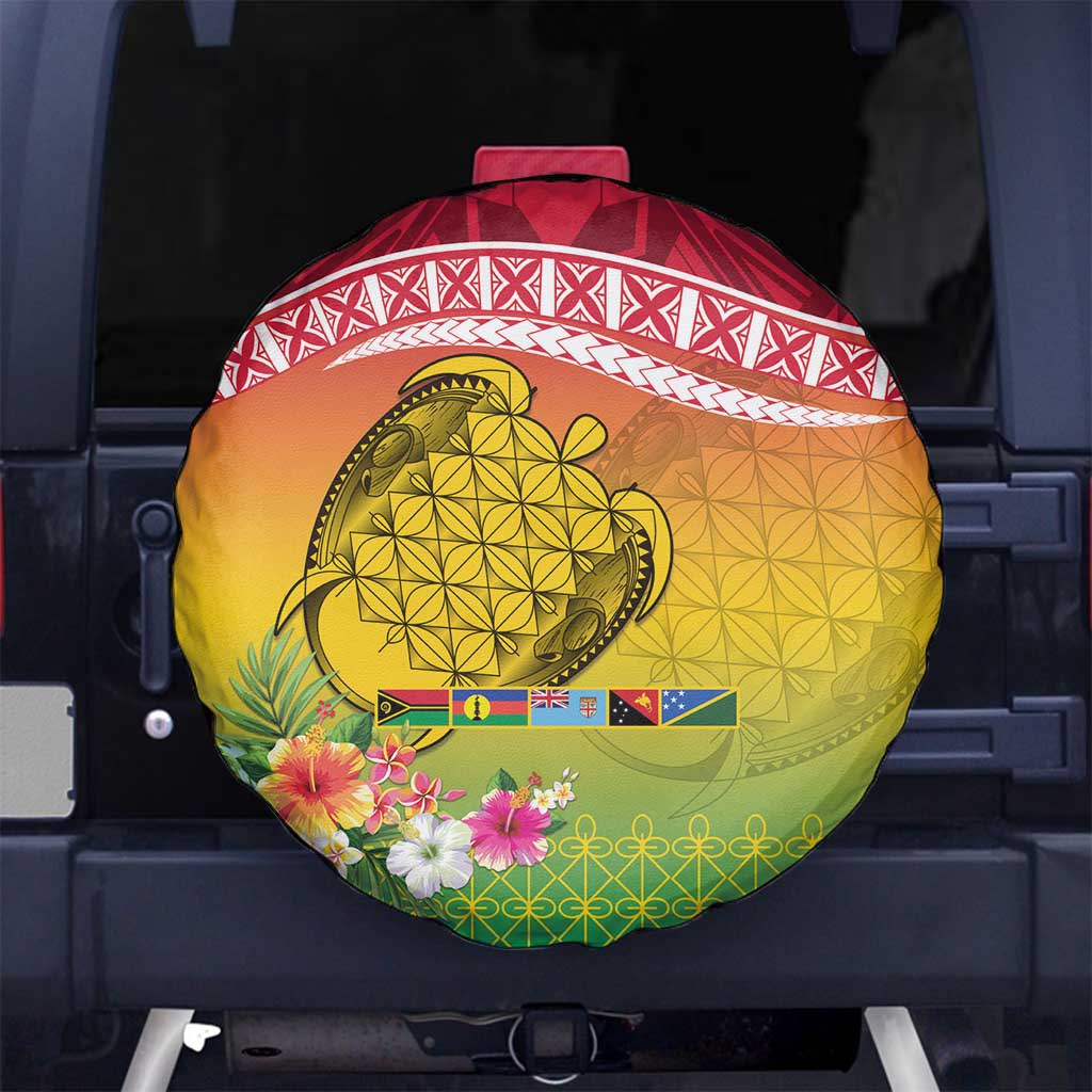 Melanesian Ni-Vanuatu Spare Tire Cover Sea Turtle with Sand Drawing Pattern LT9 - Polynesian Pride