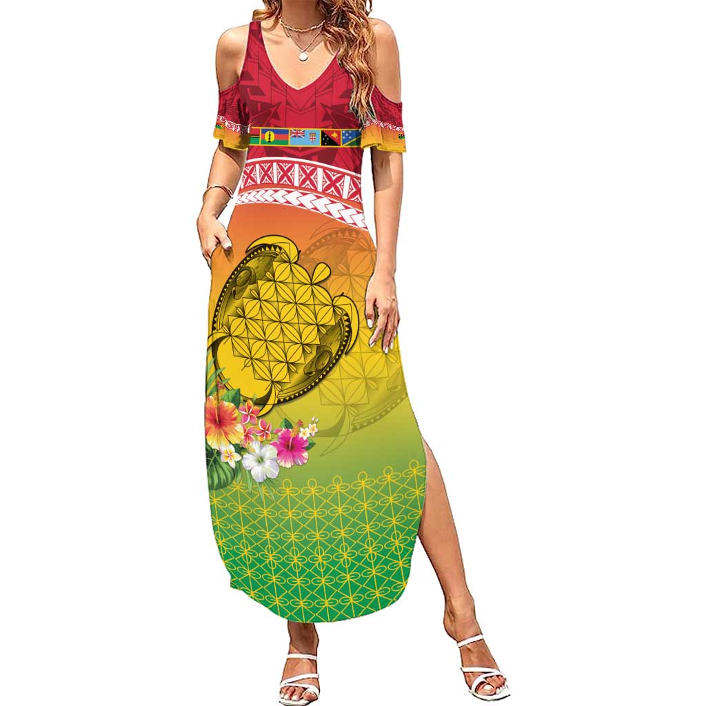 Melanesian Ni-Vanuatu Summer Maxi Dress Sea Turtle with Sand Drawing Pattern