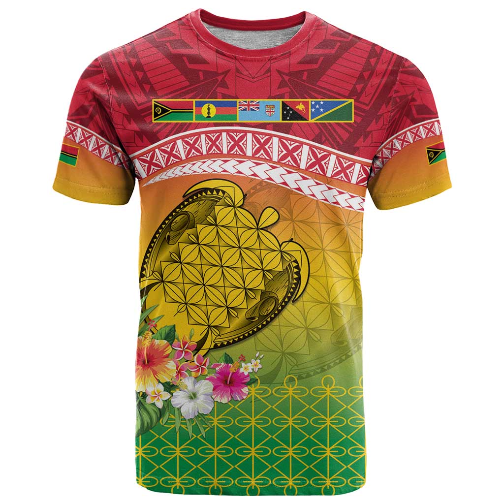 Melanesian Ni-Vanuatu T Shirt Sea Turtle with Sand Drawing Pattern LT9 Reggae - Polynesian Pride
