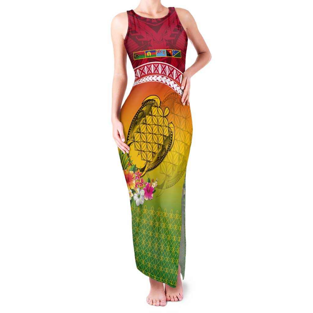 Melanesian Ni-Vanuatu Tank Maxi Dress Sea Turtle with Sand Drawing Pattern LT9 Women Reggae - Polynesian Pride