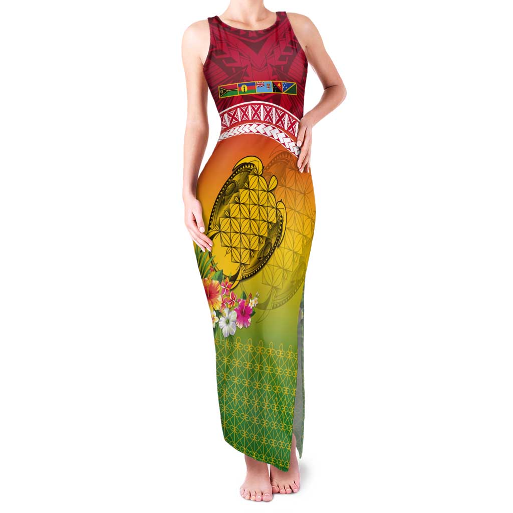 Melanesian Ni-Vanuatu Tank Maxi Dress Sea Turtle with Sand Drawing Pattern