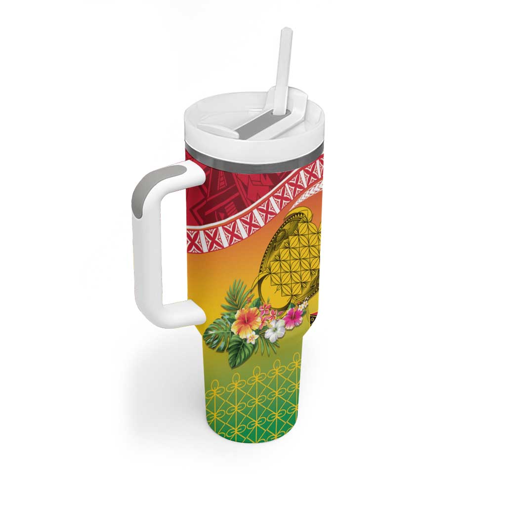 Melanesian Ni-Vanuatu Tumbler With Handle Sea Turtle with Sand Drawing Pattern LT9 - Polynesian Pride