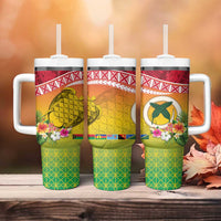 Melanesian Ni-Vanuatu Tumbler With Handle Sea Turtle with Sand Drawing Pattern LT9 - Polynesian Pride