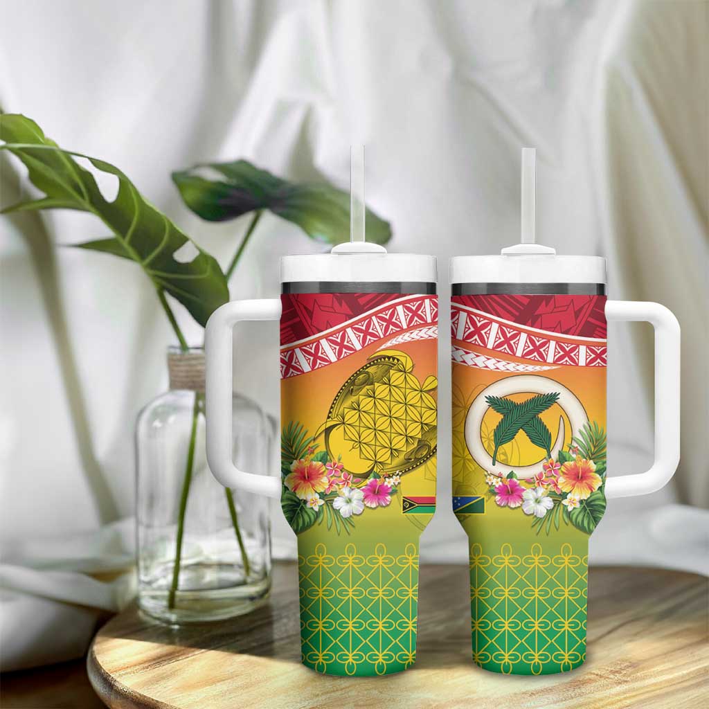 Melanesian Ni-Vanuatu Tumbler With Handle Sea Turtle with Sand Drawing Pattern LT9 - Polynesian Pride
