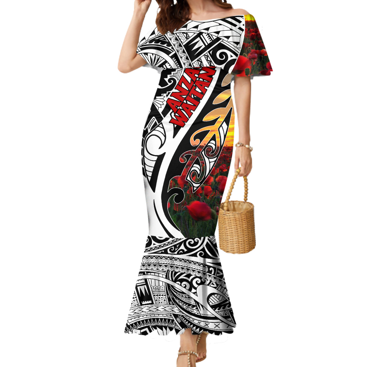 Personalised New Zealand Waitangi and ANZAC day Mermaid Dress LT9 Women White - Polynesian Pride