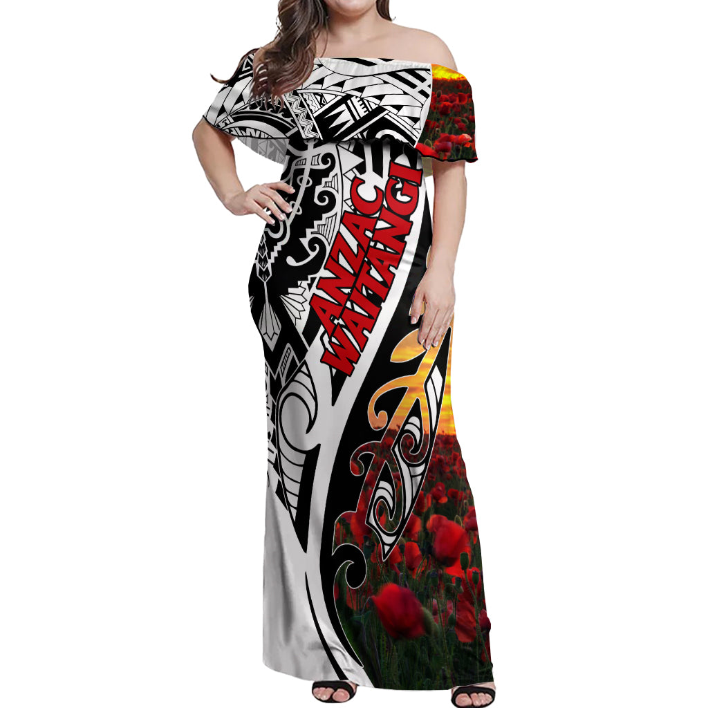 Personalised New Zealand Waitangi and ANZAC day Off Shoulder Maxi Dress LT9 Women White - Polynesian Pride