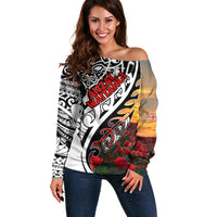 Personalised New Zealand Waitangi and ANZAC day Off Shoulder Sweater LT9 Women White - Polynesian Pride