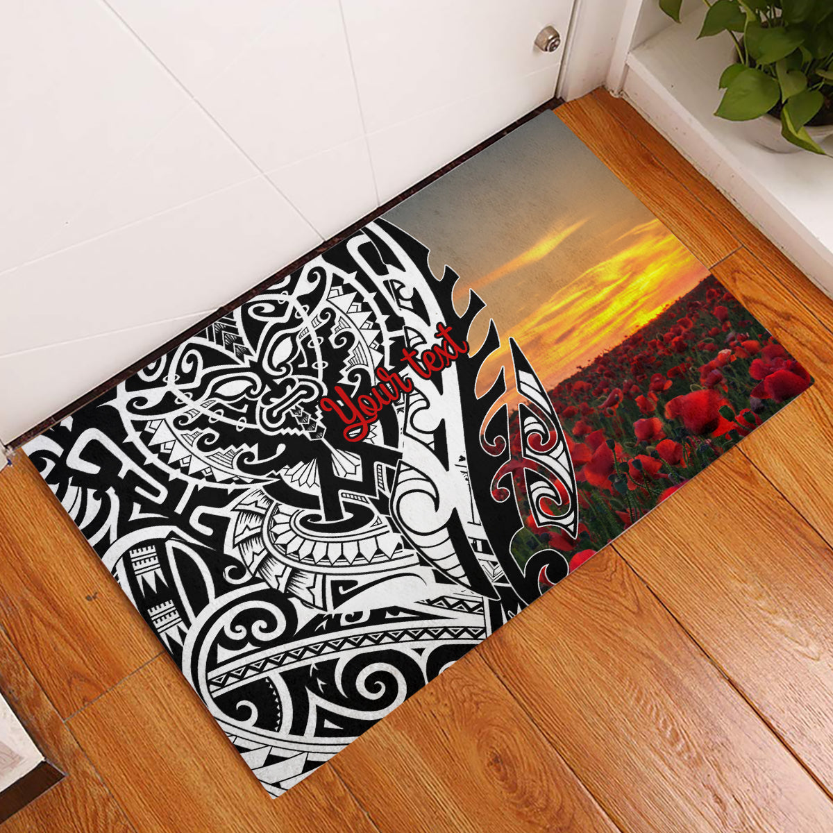 Personalised New Zealand Waitangi and ANZAC day Rubber Doormat LT9 White - Polynesian Pride