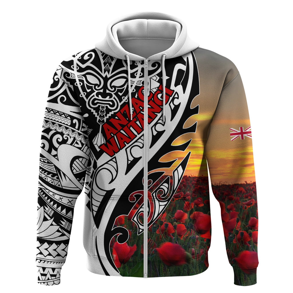 Personalised New Zealand Waitangi and ANZAC day Zip Hoodie LT9 Zip Hoodie White - Polynesian Pride