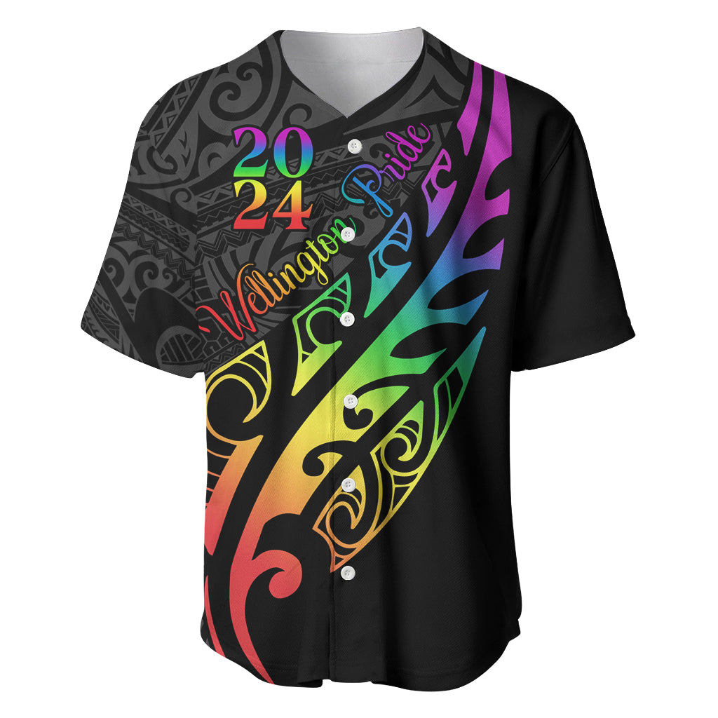 Personalised New Zealand Wellington Pride Baseball Jersey Maori Fern with Pride Flag 2024 LT9 Black - Polynesian Pride