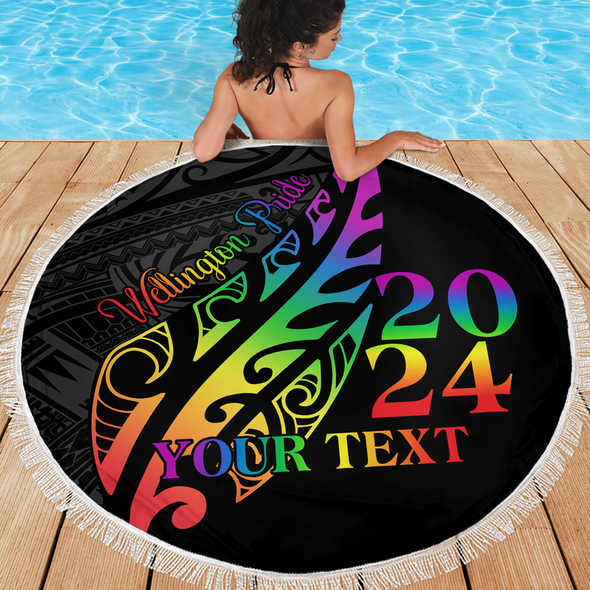 Personalised New Zealand Wellington Pride Beach Blanket Maori Fern with Pride Flag 2024 LT9 - Polynesian Pride